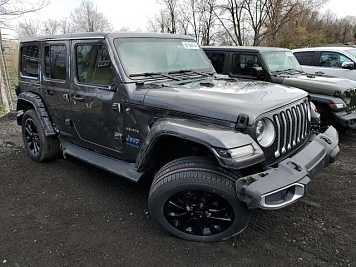 2021 jeep wrangler UNLIMITED SAHARA 4XE in Gray- Front Three-Quarter View - BidGoDrive Inventory