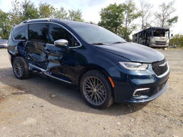 Salvage 2022 Chrysler Pacifica Pinnacle - Blue Van - Front Three-Quarter View