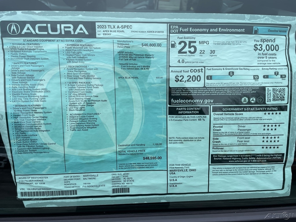 Salvage 2023 Acura Tlx A Spec