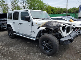 Salvage 2022 Jeep Wrangler UNLIMITED SAHARA DIESEL - White SUV - Front Three-Quarter View