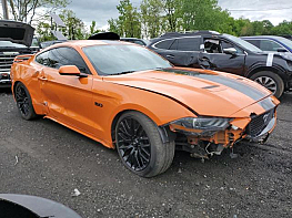 Salvage 2021 Ford Mustang GT - Orange Coupe - Front Three-Quarter View