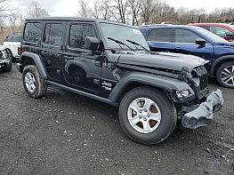 Salvage 2021 Jeep Wrangler UNLIMITED SPORT - Black SUV - Front Three-Quarter View