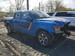 Salvage 2019 Ford F150 SPORT - Blue PickUp - Front Three-Quarter View