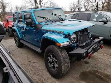 2020 jeep wrangler UNLIMITED RUBICON in Blue- Front Three-Quarter View - BidGoDrive Inventory