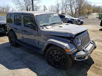 2022 jeep wrangler Unlimited Sahara 4XE in Gray- Front Three-Quarter View - BidGoDrive Inventory