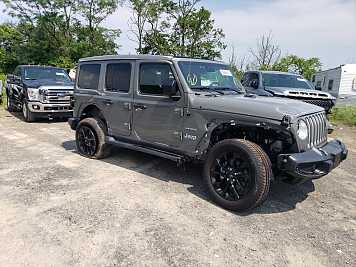 2021 jeep wrangler UNLIMITED SAHARA 4XE in Gray- Front Three-Quarter View - BidGoDrive Inventory