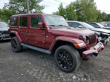 2021 jeep wrangler Unlimited Sahara in Burgundy- Front Three-Quarter View - BidGoDrive Inventory