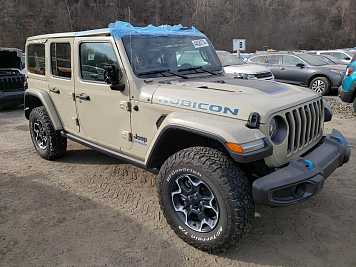 2022 jeep wrangler RUBICON 4XE in Beige- Front Three-Quarter View - BidGoDrive Inventory