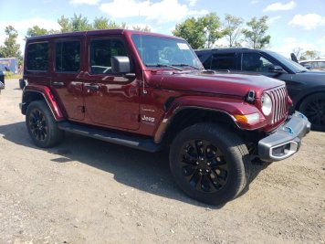 2022 jeep wrangler Sahara 4XE in Red - Front Three-Quarter View - BidGoDrive Inventory