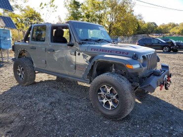 Salvage 2021 Jeep Wrangler UNLIMITED RUBICON - Gray SUV - Front Three-Quarter View