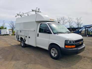 Salvage 2024 Chev Express  - White Heavy Equipment - Front Three-Quarter View