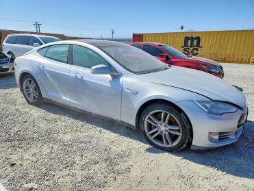 Salvage 2014 Tesla Model S  - Silver Sedan - Front Three-Quarter View