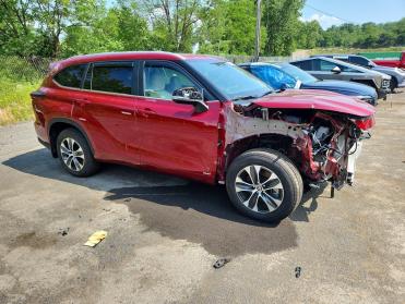 Salvage 2025 Toyota Highlander AWD HYBRID 4D 2.5L XLE - Burgundy SUV - Front Three-Quarter View