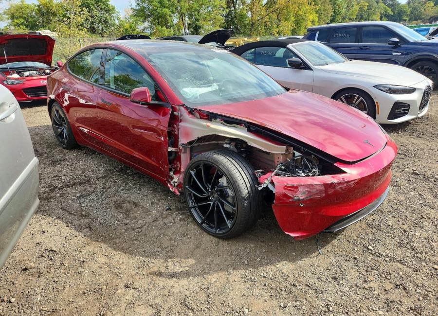 Salvage 2026 Tesla Model 3 Performance in Burgundy