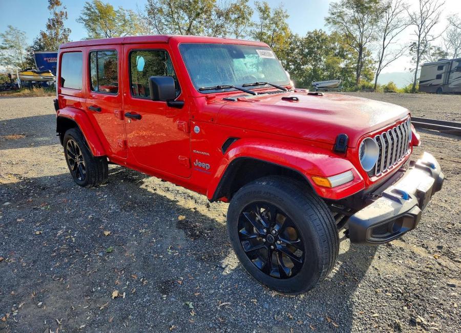 Salvage 2024 Jeep Wrangler Sahara 4xe in Red